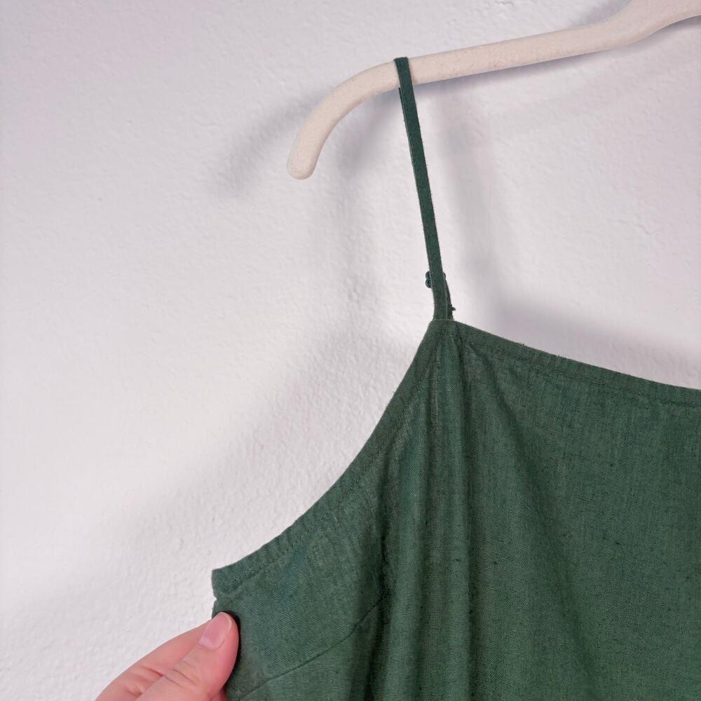 Aerie Natural Linen Blend Sycamore Green Square Neck Side Cut Out Mini Sun Dress - Picture 4 of 14